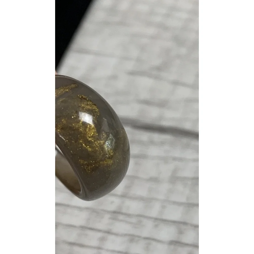 Brown Gold Marbling Acrylic Ring ~ Size 7.5